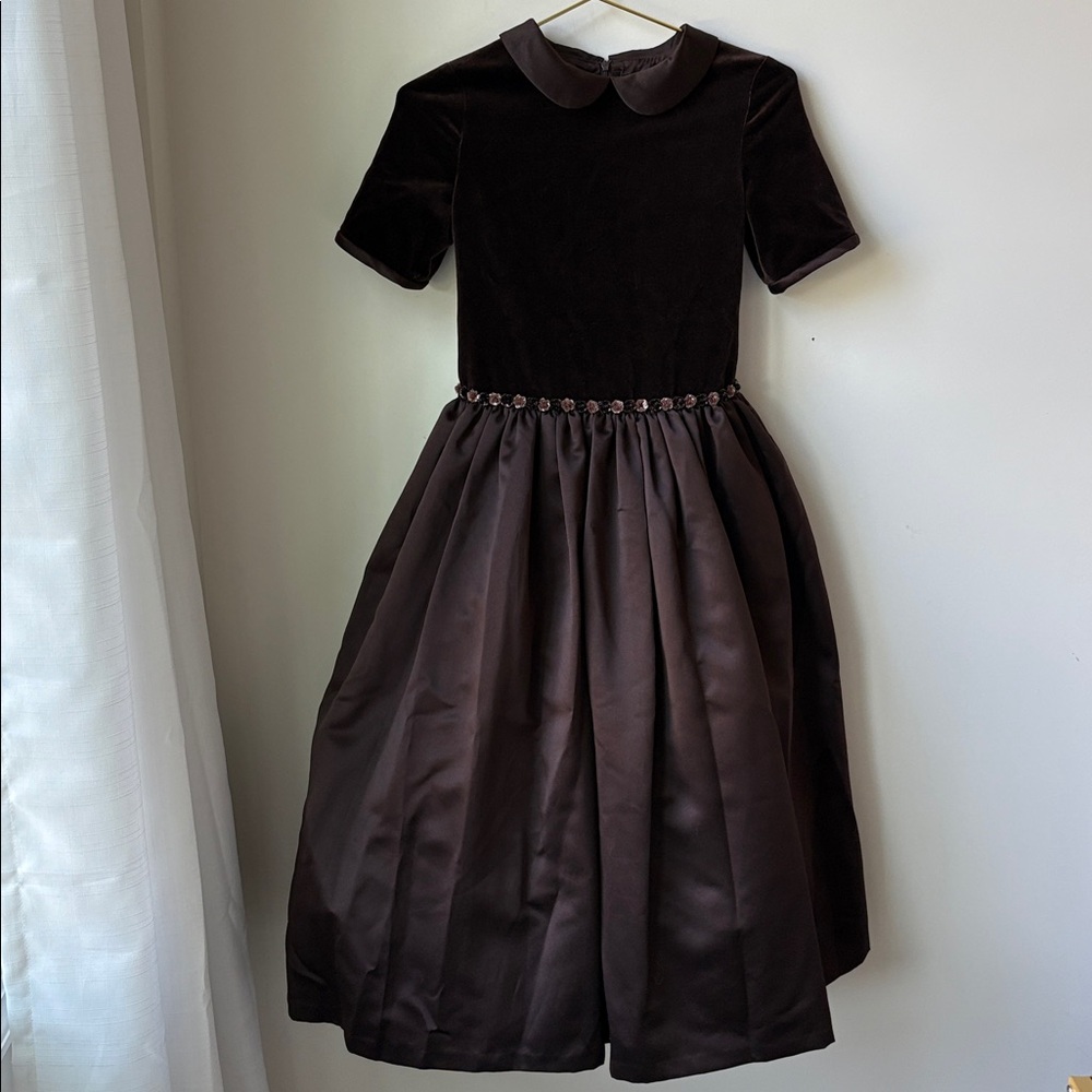 Zoe LTD Formal Dress Gown in Brown Velvet & Satin Bow Party Special Occa Size 16